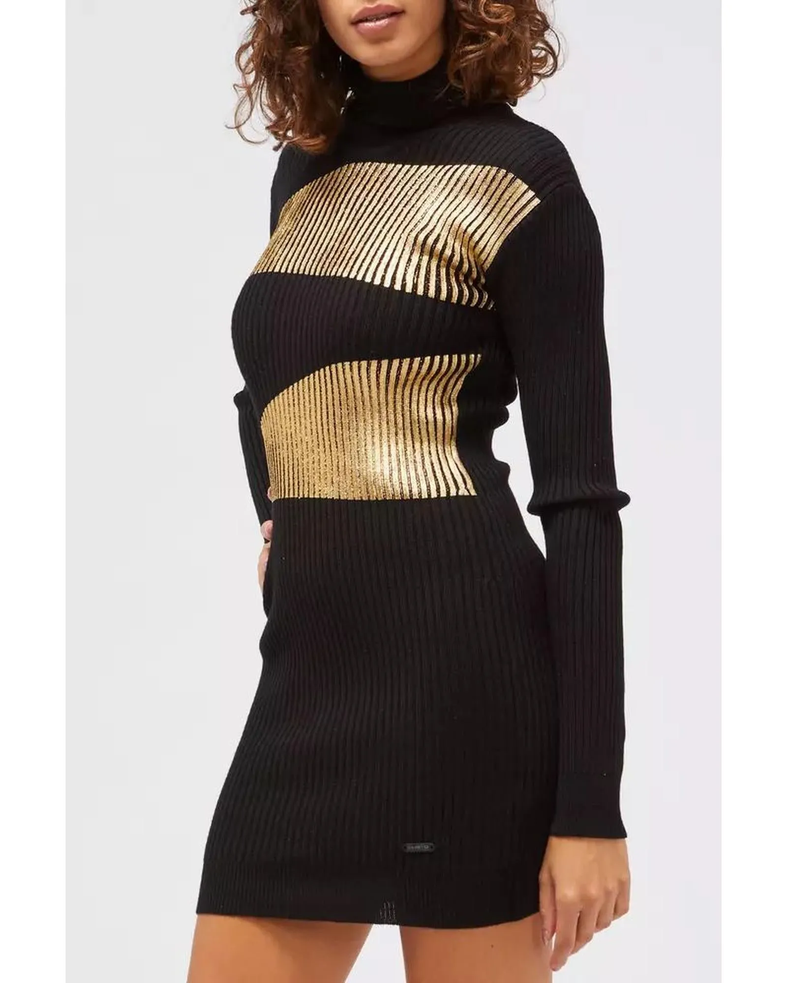 Custo Barcelona Ribbed Sweater Dress with Gold Stripes