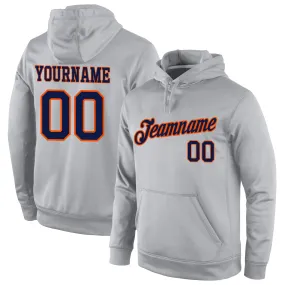 Custom Stitched Gray Navy-Orange Sports Pullover Sweatshirt Hoodie