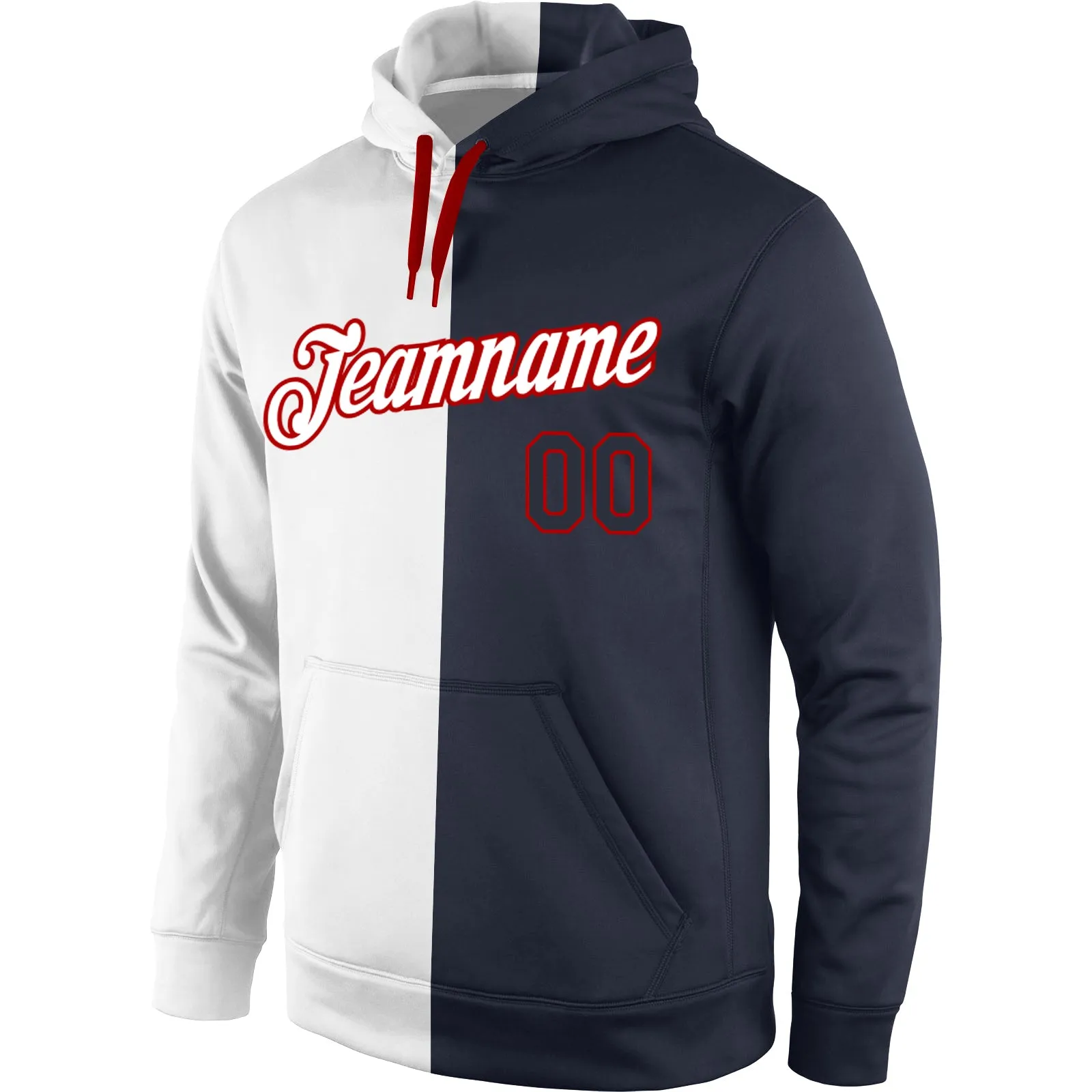 Custom Stitched White Navy-Red Split Fashion Sports Pullover Sweatshirt Hoodie