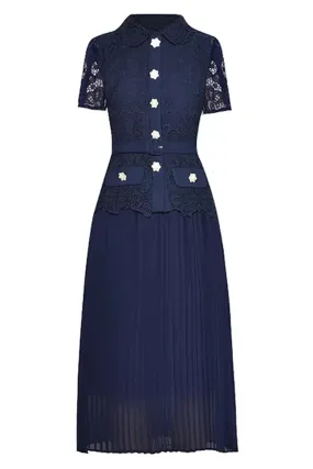 Daleyza Blue Pleated Lace Dress