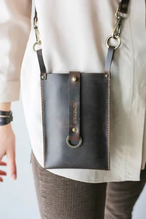 Dark Brown Leather Phone Bag