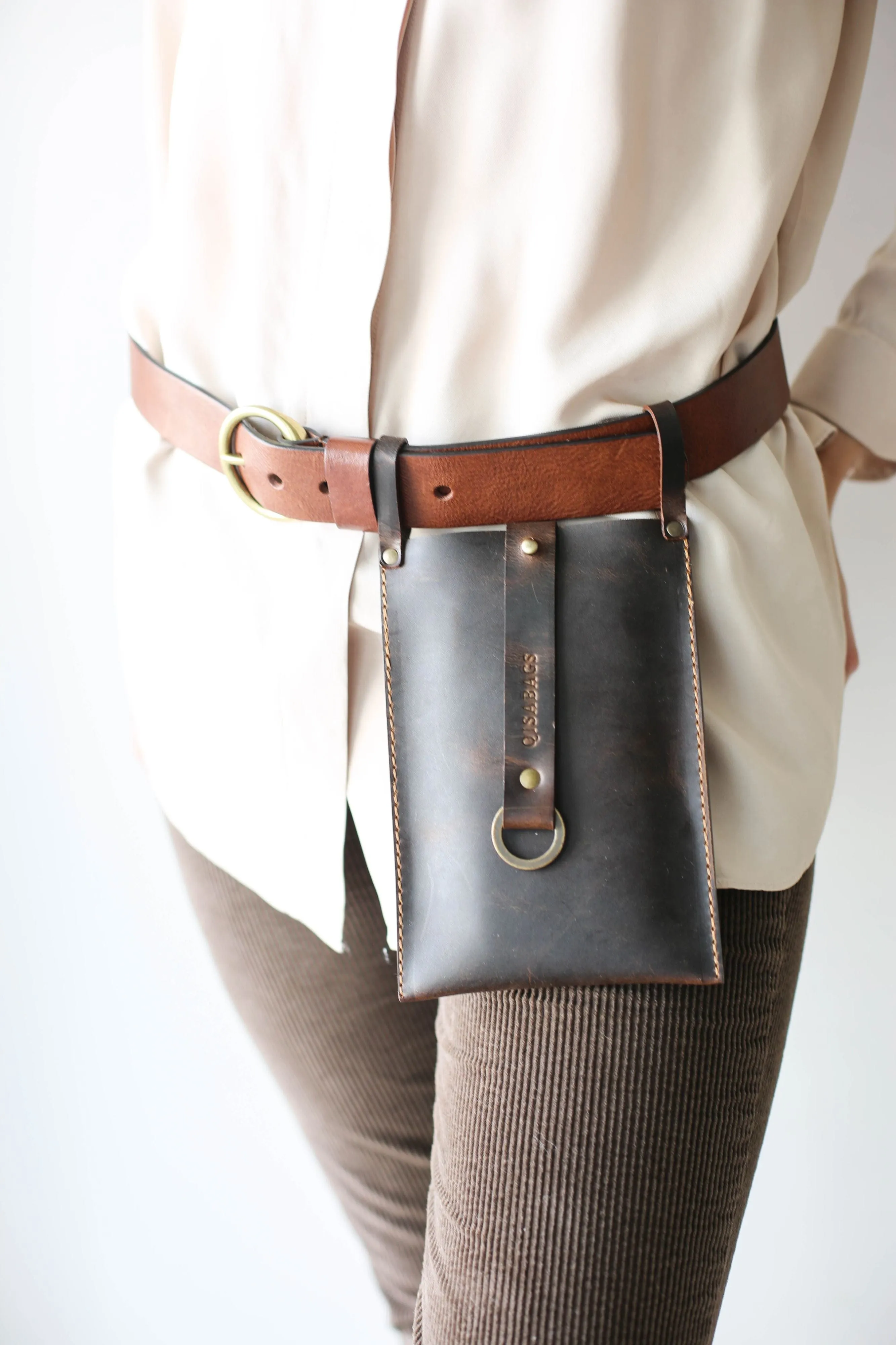 Dark Brown Leather Phone Bag