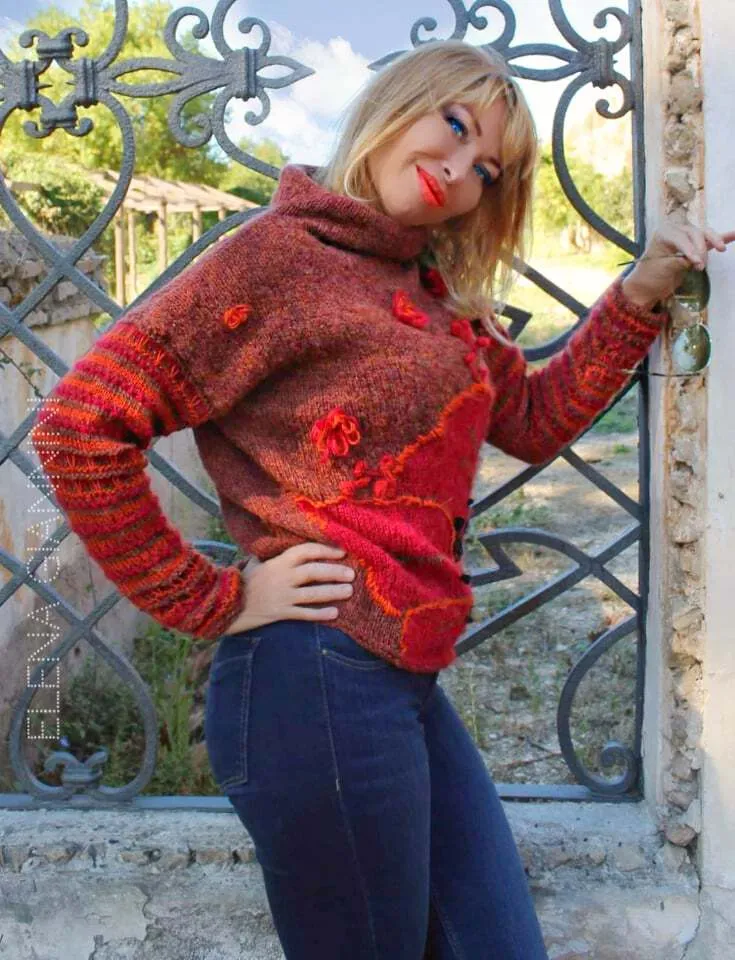 Designer Hand Knitted Mohair Multicolor Sweater