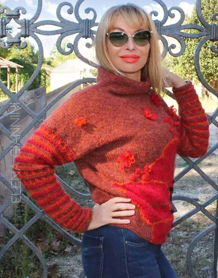 Designer Hand Knitted Mohair Multicolor Sweater