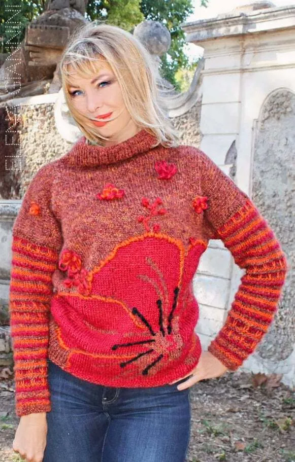 Designer Hand Knitted Mohair Multicolor Sweater