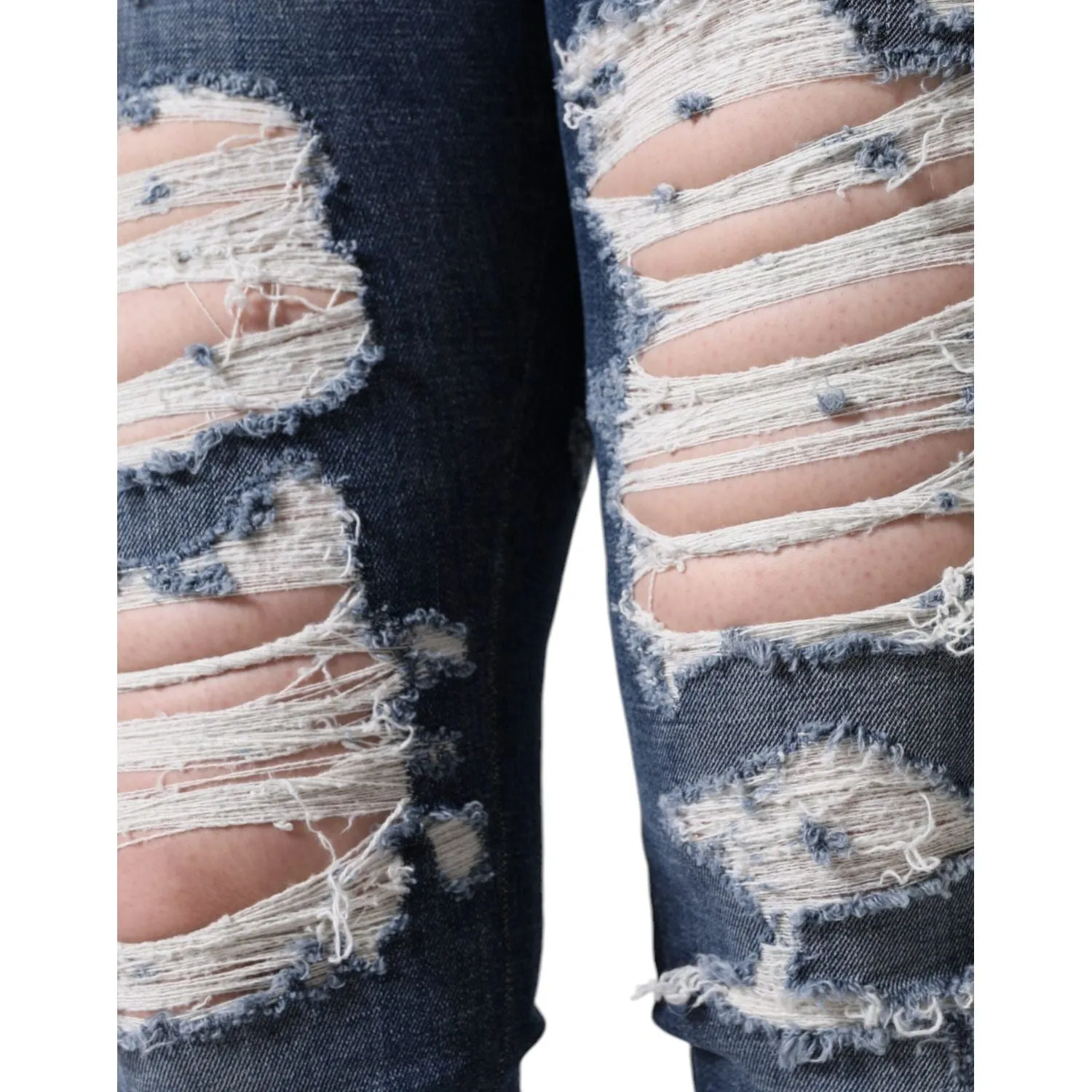 Dolce & Gabbana Blue Cotton Stretch Tattered Skinny Jeans