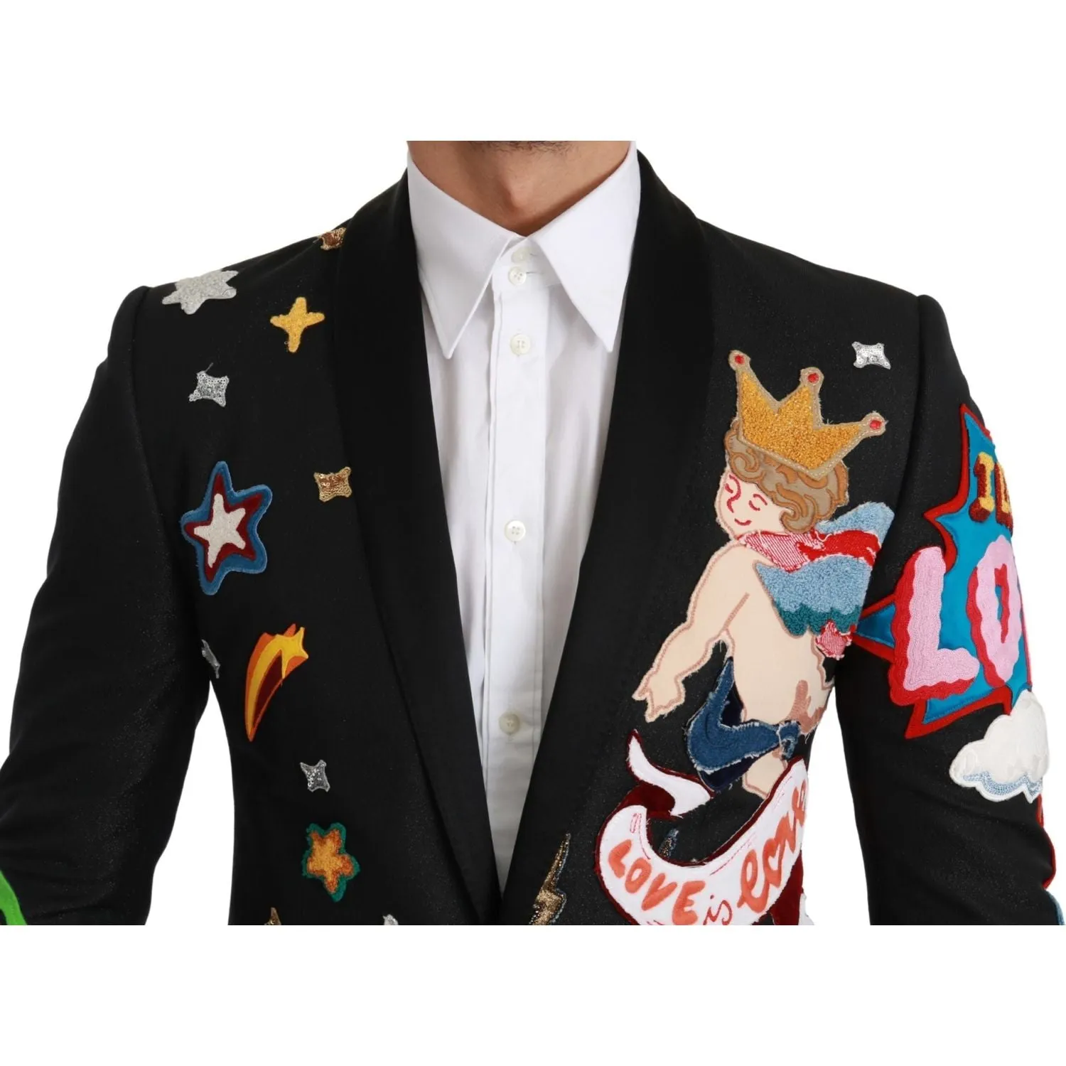 Dolce & Gabbana Chic Black Multicolor Motif Slim Fit Blazer