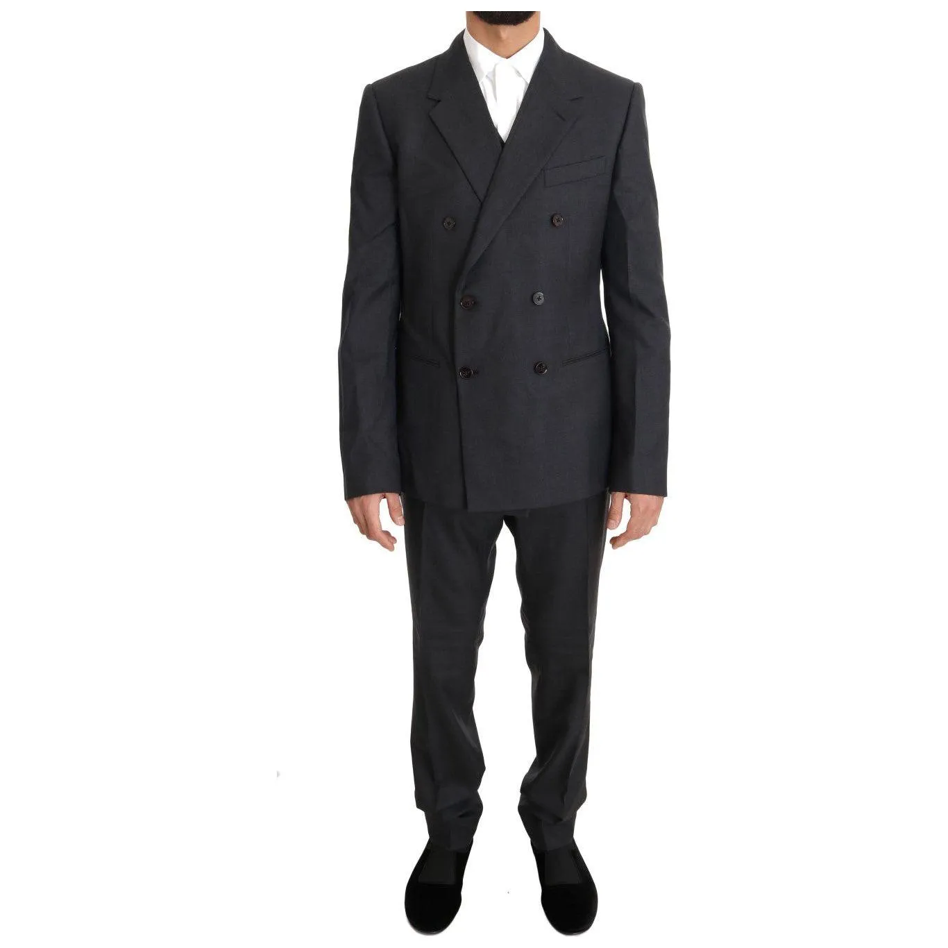 Dolce & Gabbana Elegant Gray Double Breasted Wool Silk Suit