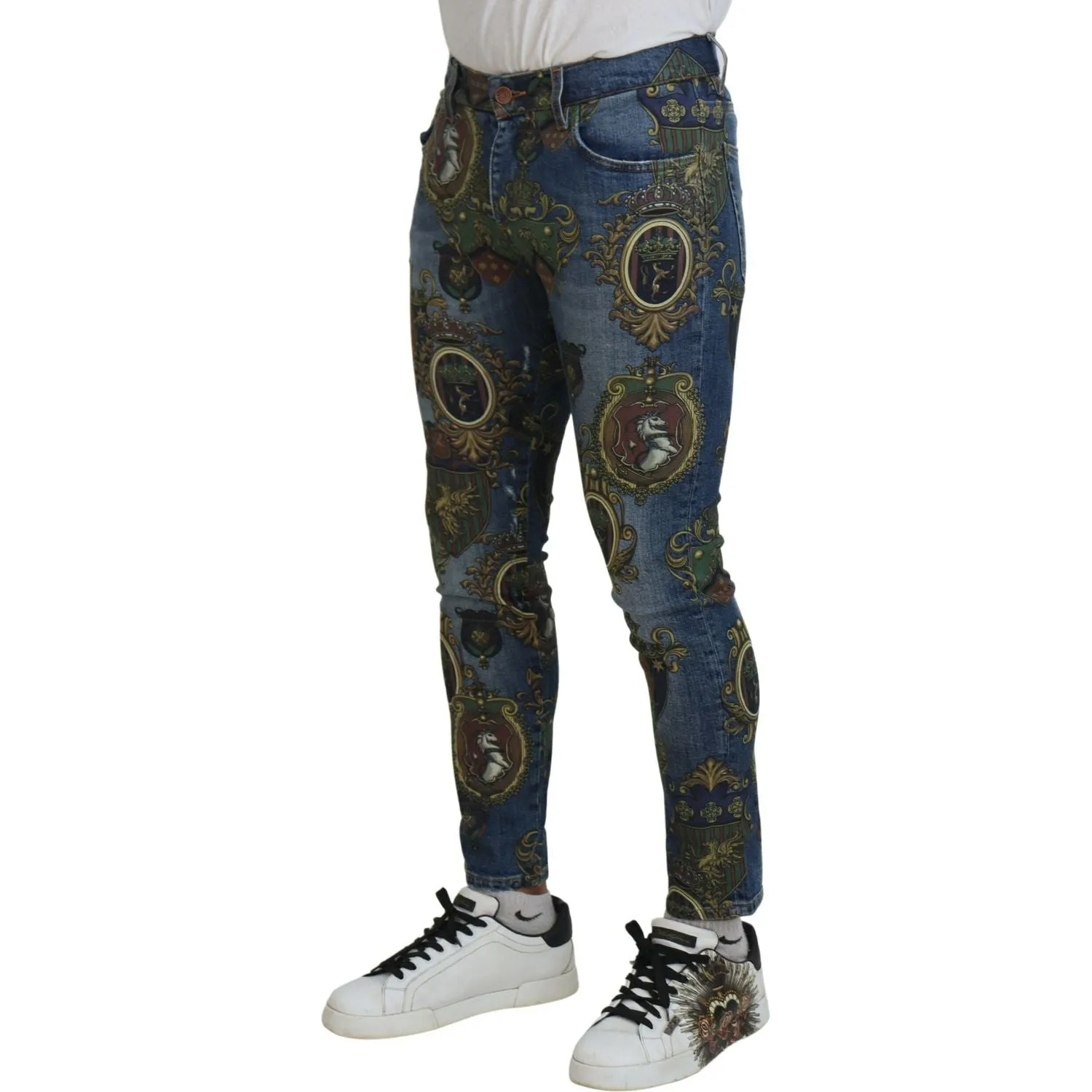 Dolce & Gabbana Elegant Slim-Fit Printed Denim Jeans