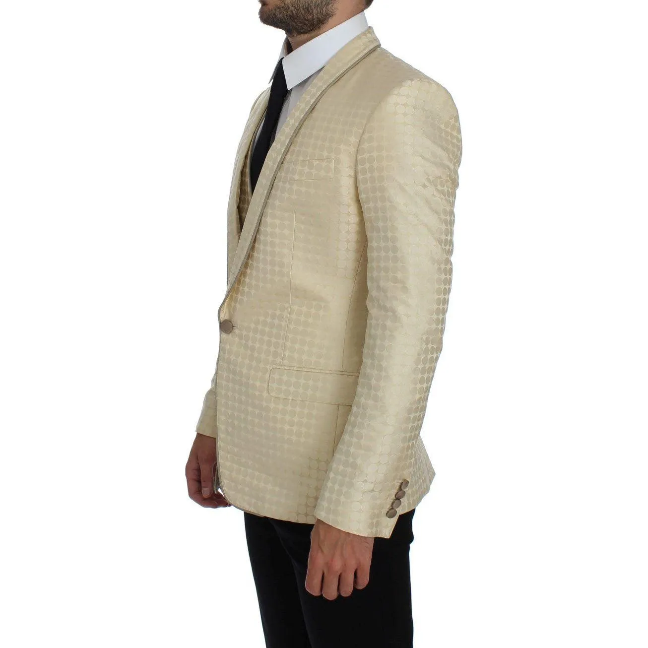 Dolce & Gabbana Sophisticated Beige Polka Dotted Blazer & Vest