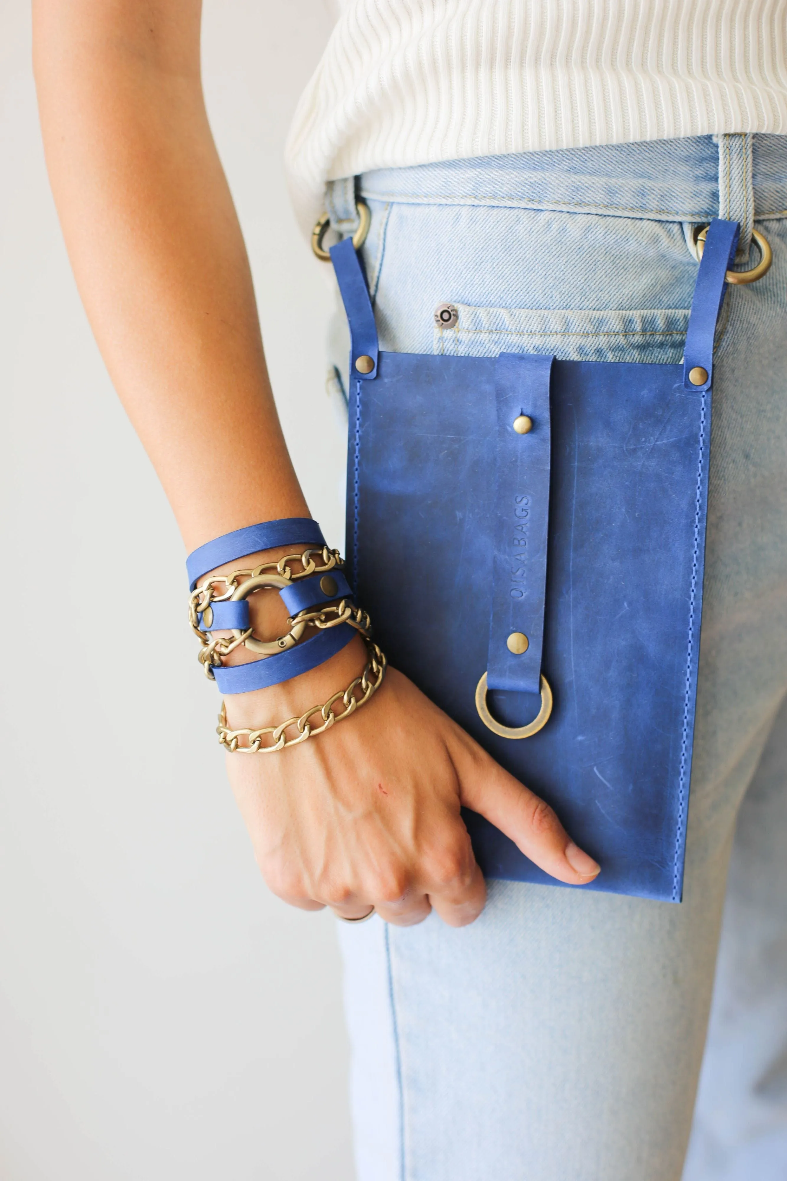 Electric Blue Leather Phone Bag