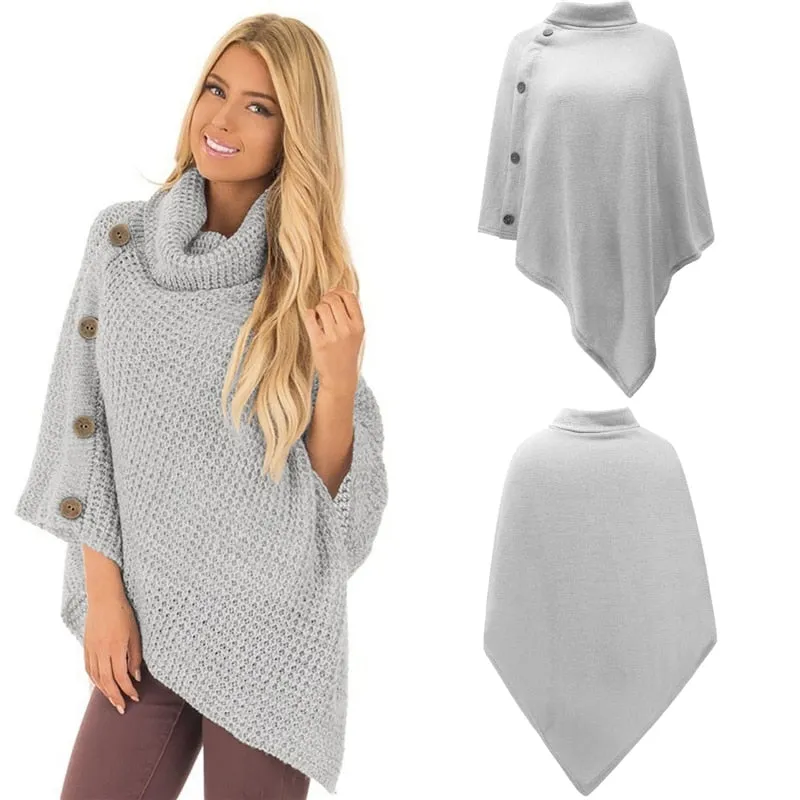 Elegant Knitted Turtleneck Cloak Sweater