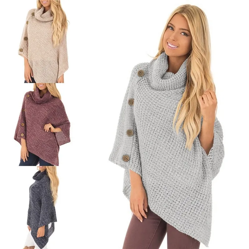 Elegant Knitted Turtleneck Cloak Sweater