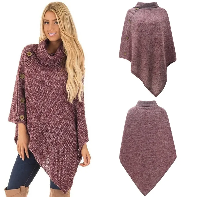 Elegant Knitted Turtleneck Cloak Sweater