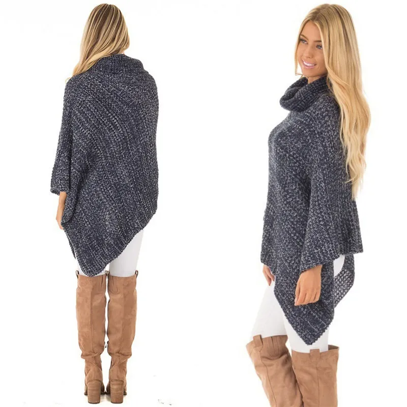 Elegant Knitted Turtleneck Cloak Sweater