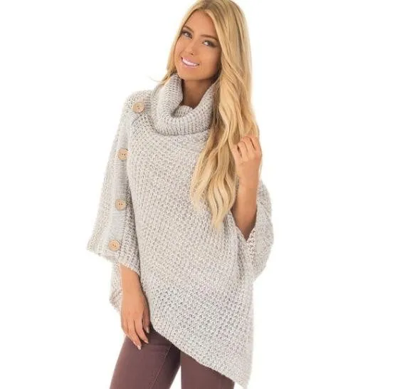 Elegant Knitted Turtleneck Cloak Sweater