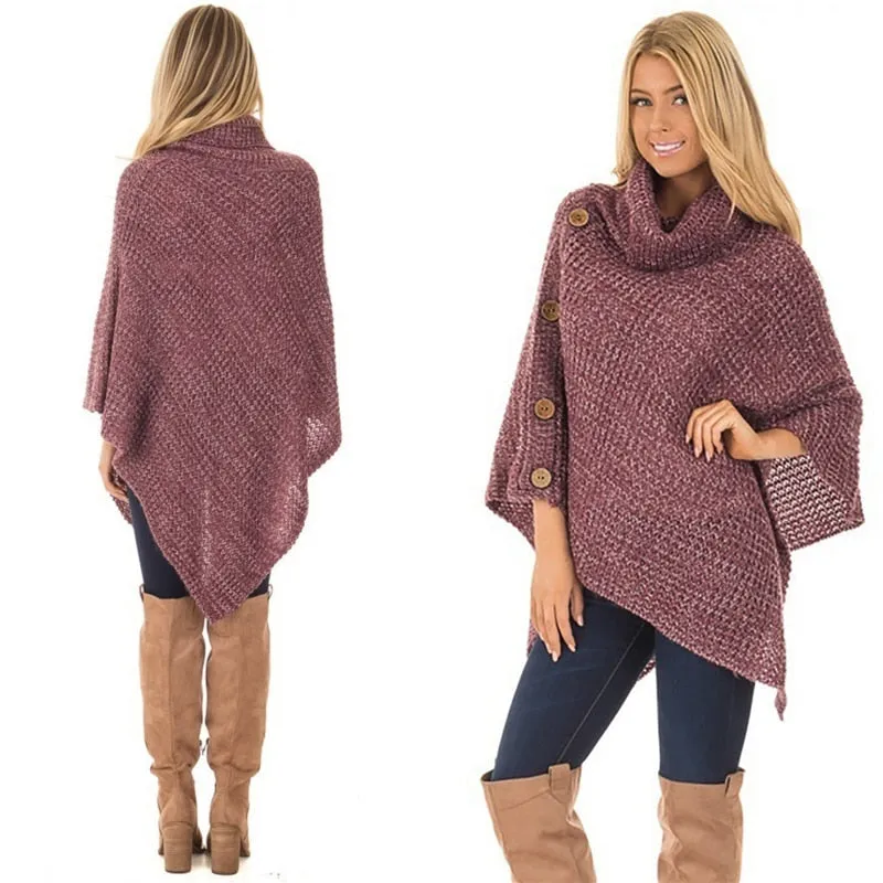 Elegant Knitted Turtleneck Cloak Sweater