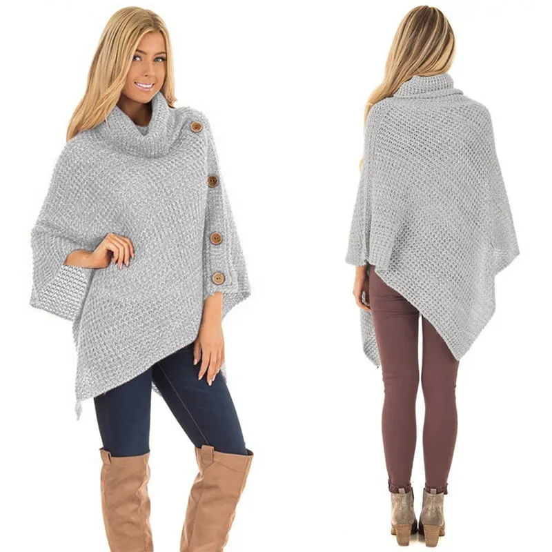 Elegant Knitted Turtleneck Cloak Sweater