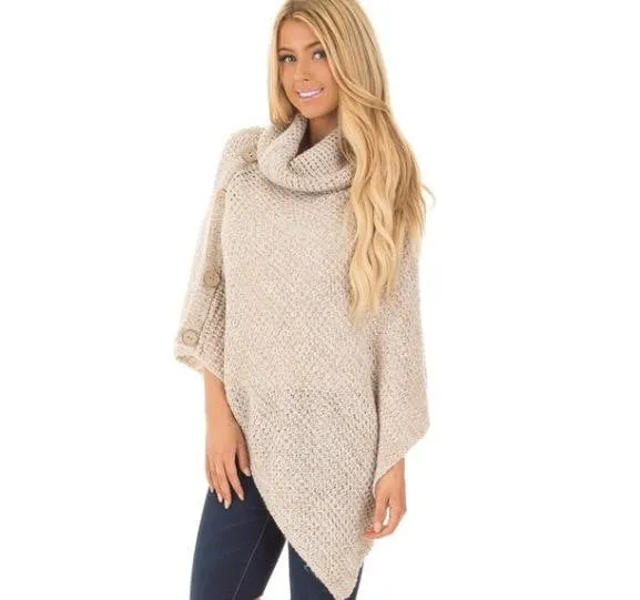 Elegant Knitted Turtleneck Cloak Sweater