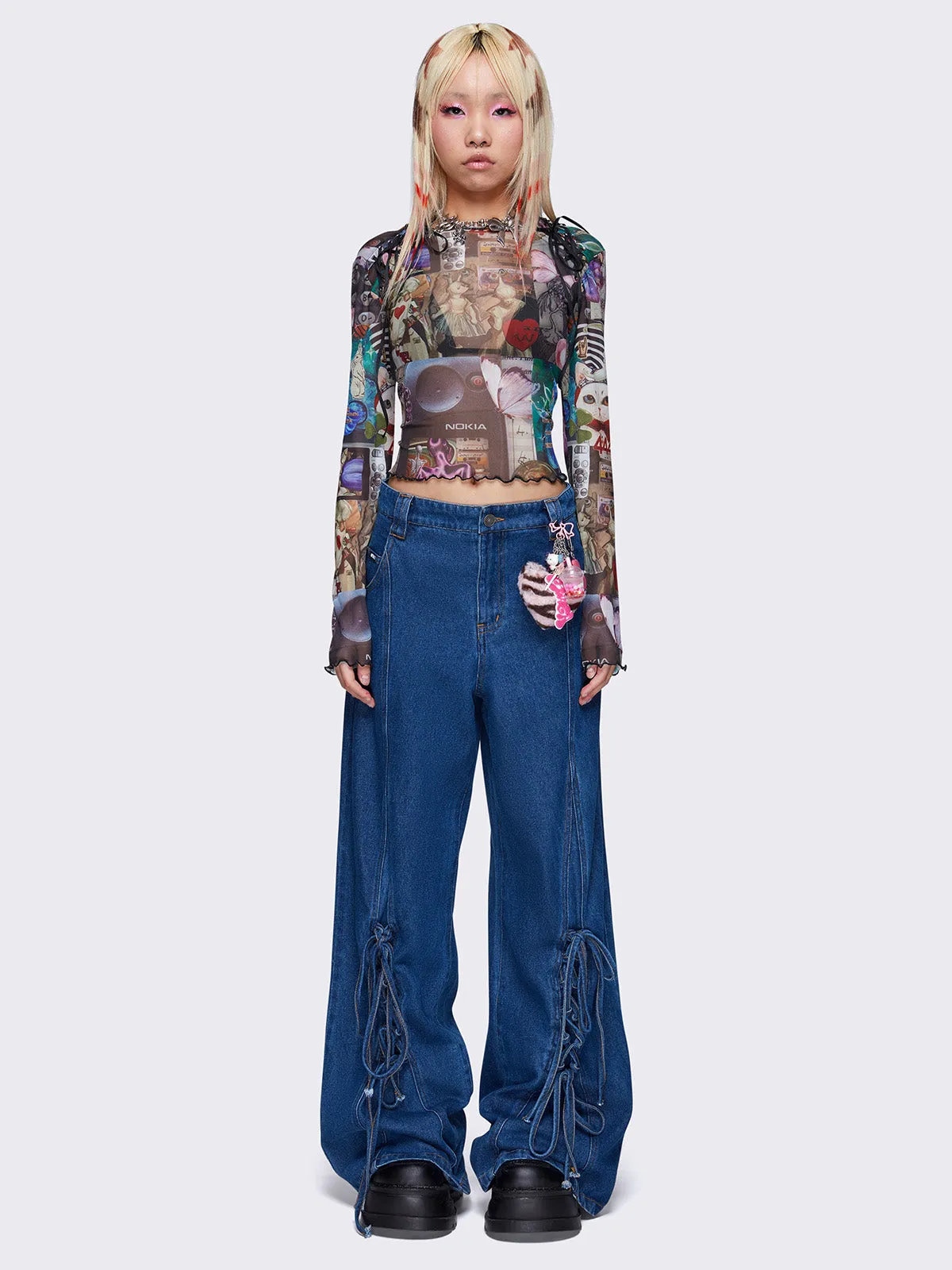 Elisa Lace Up Wide Leg Jeans