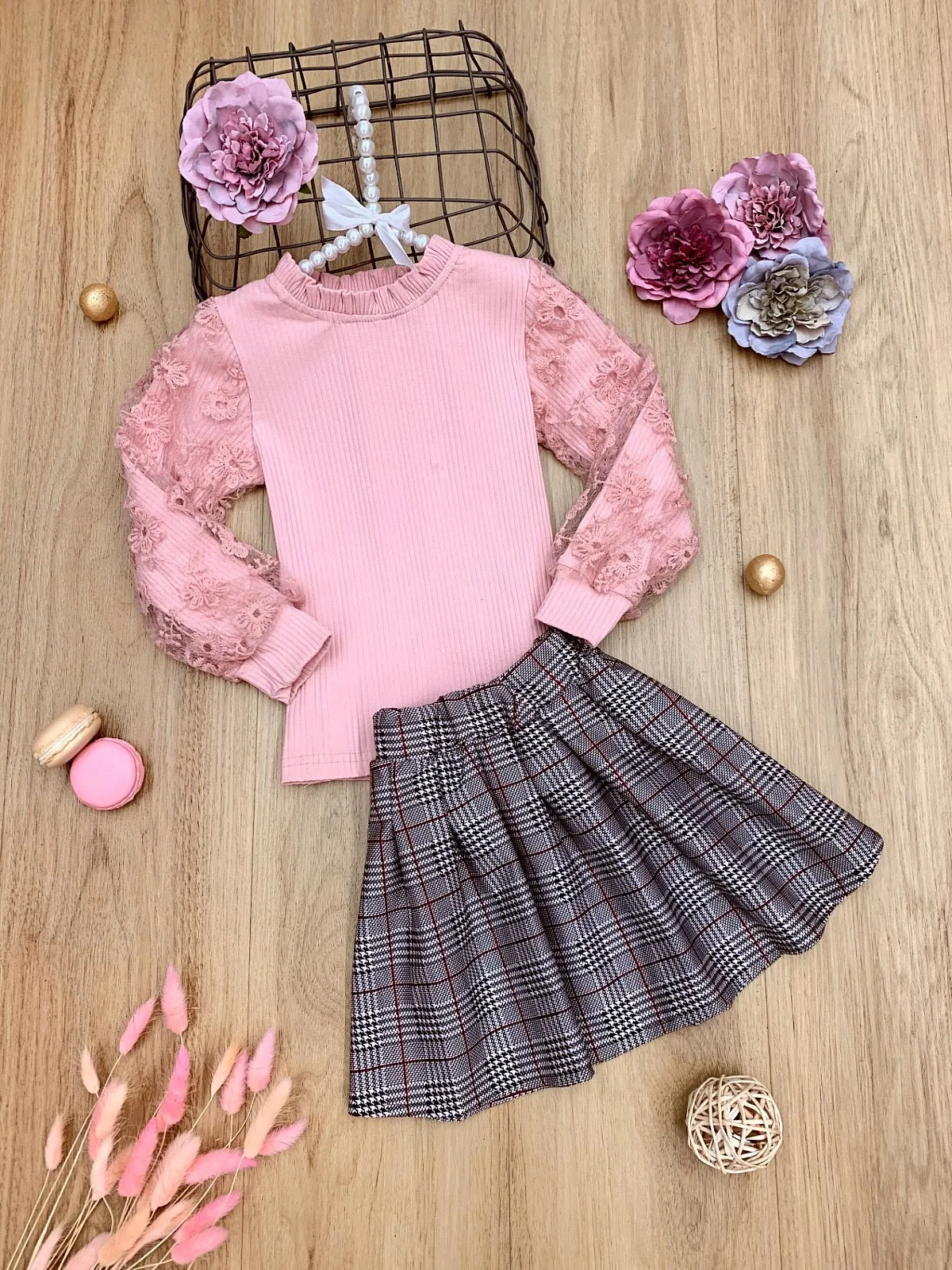 Fall In Line Sweater And Plaid Skirt Set