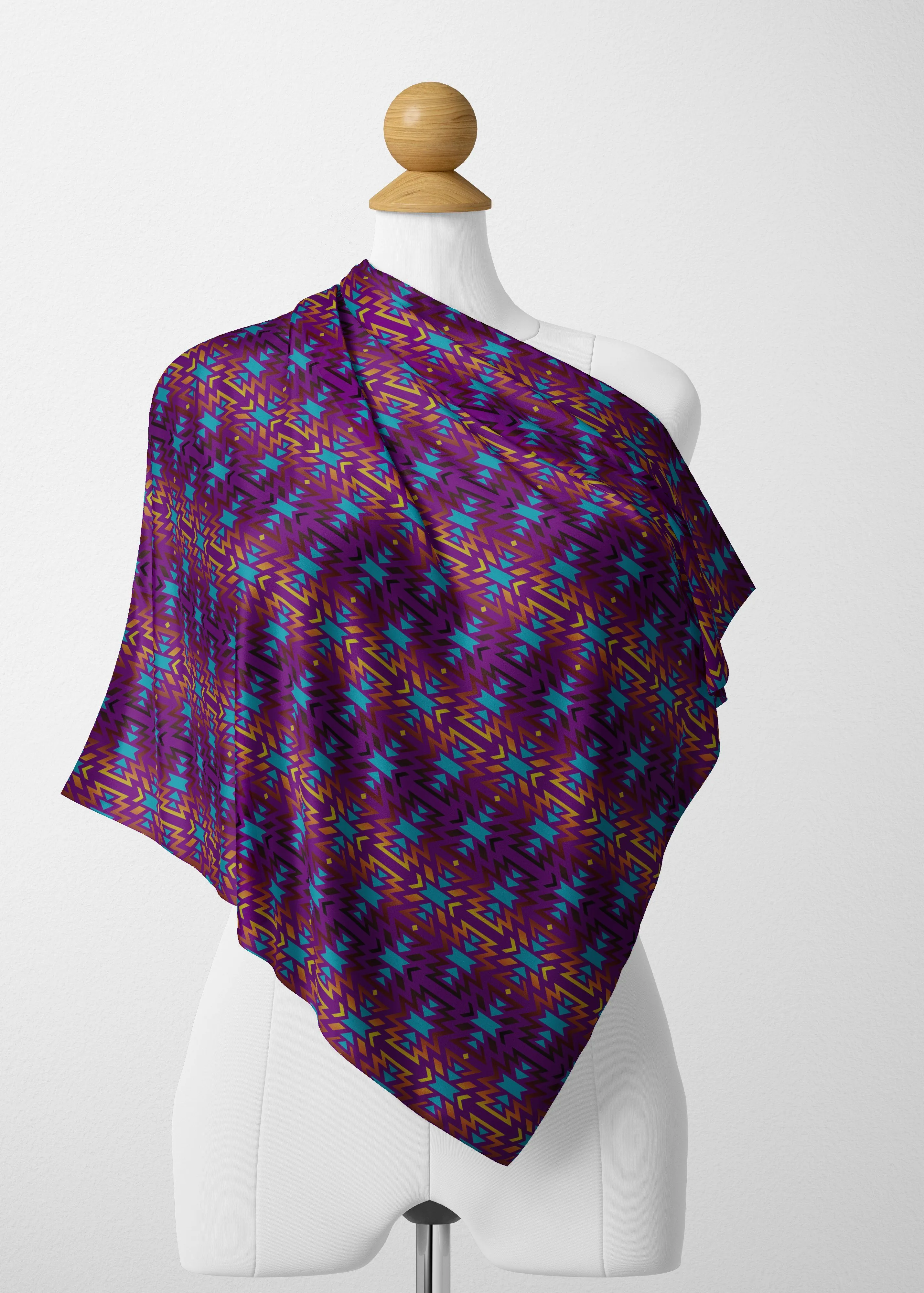 Fire Colors and Turquoise Purple Satin Shawl