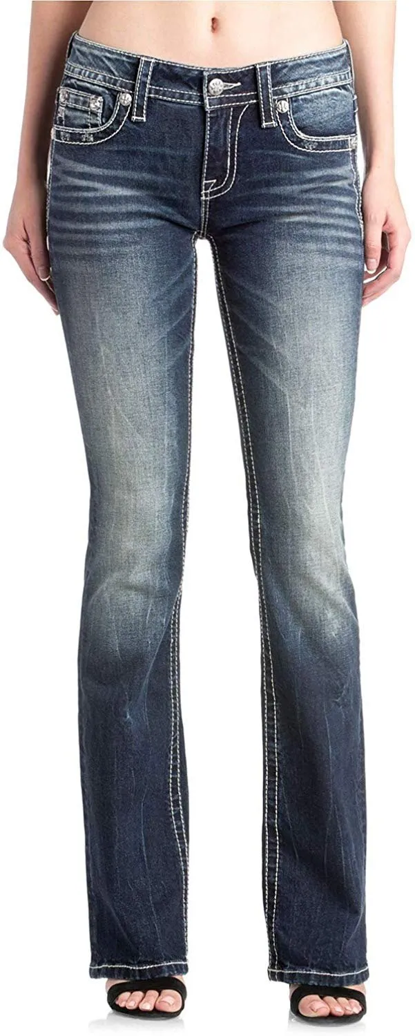 Fleur De Lis Embellished Straight Leg Jeans