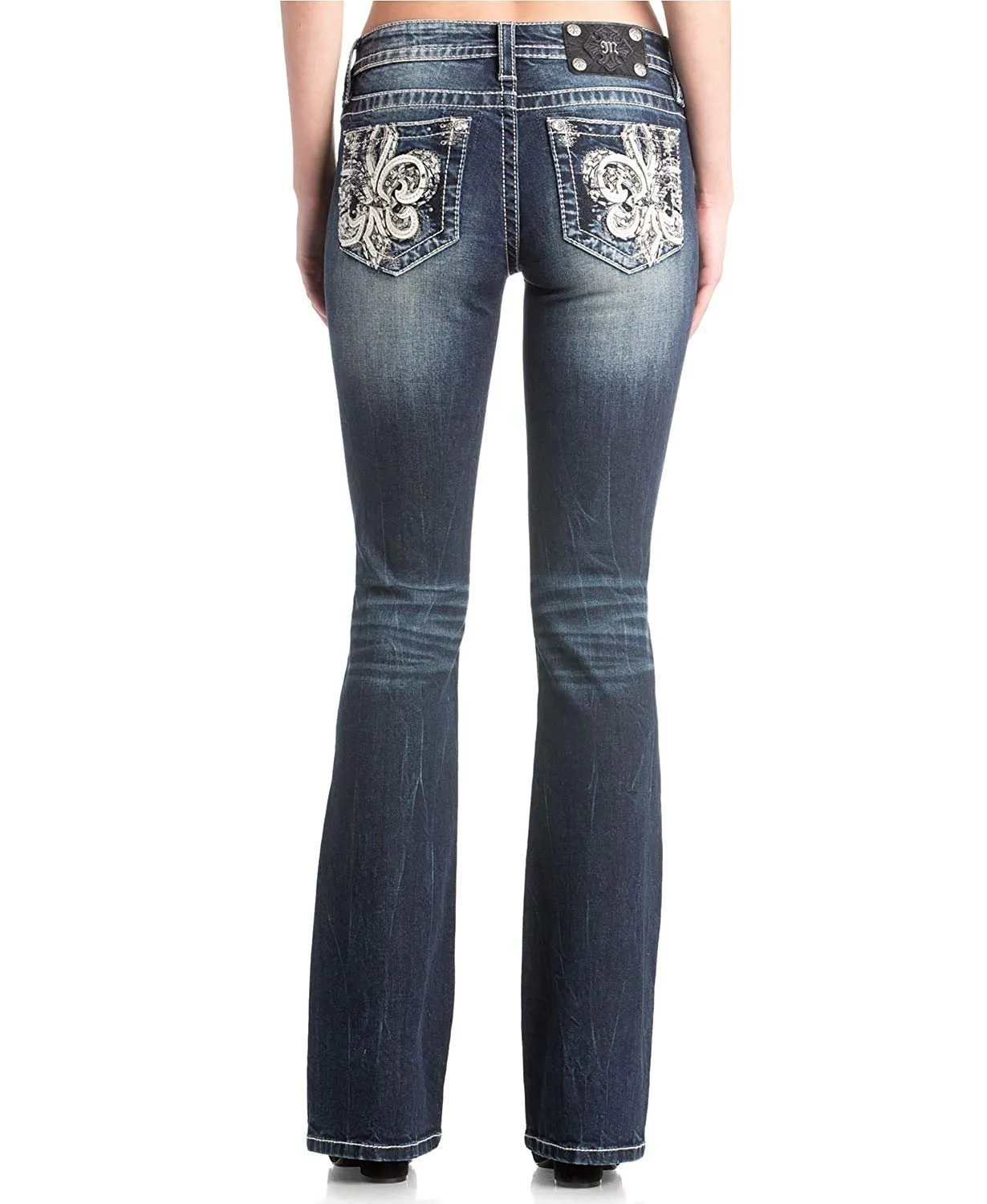 Fleur De Lis Embellished Straight Leg Jeans