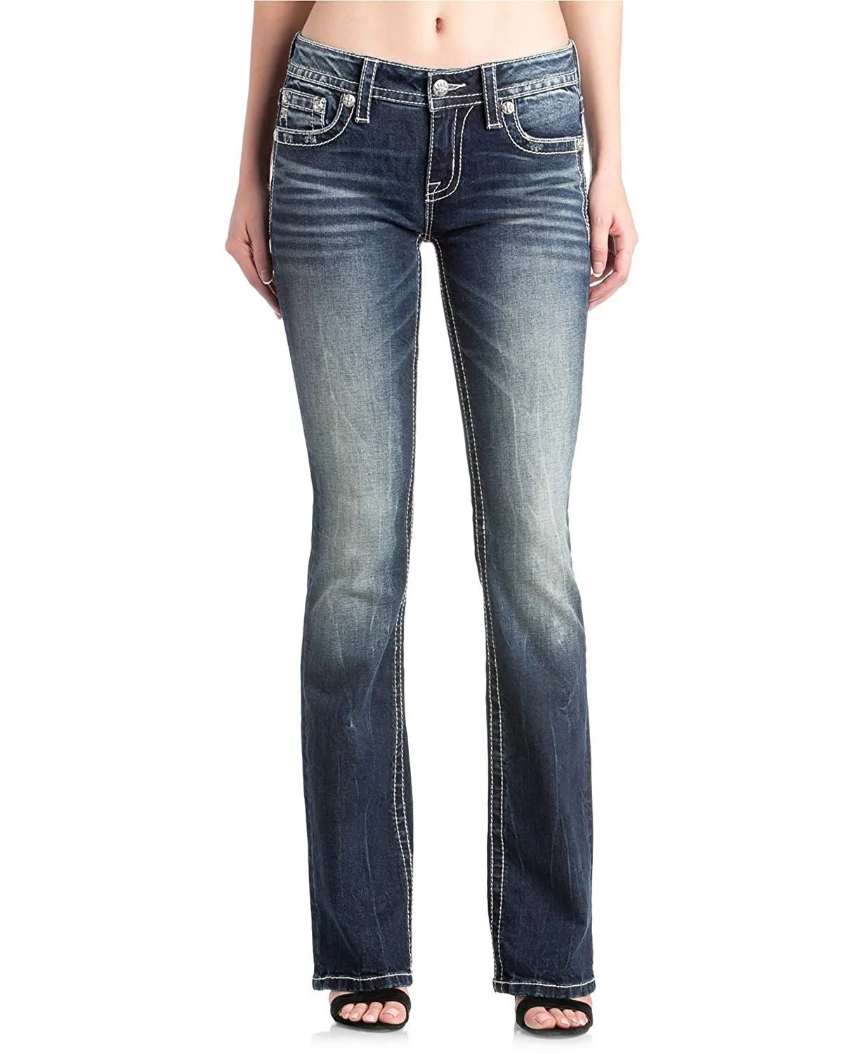 Fleur De Lis Embellished Straight Leg Jeans