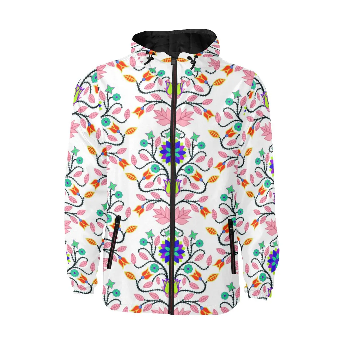 Floral Beadwork Four Clans White Unisex Quilted Coat