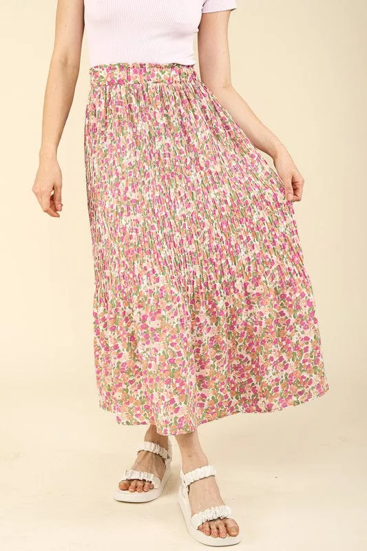 Floral Pleated Maxi Skirt (Plus)