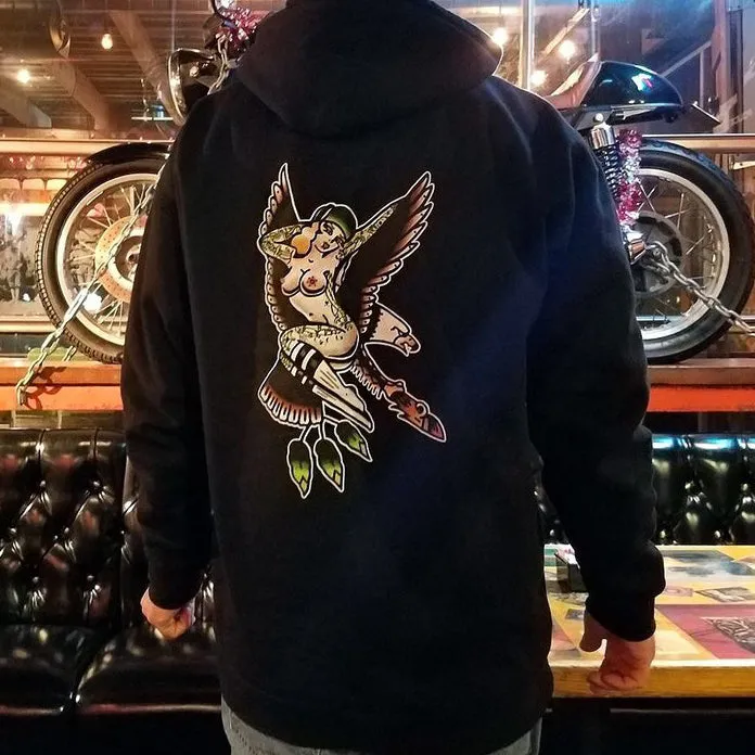 Full Color Eagle Pinup Mens Pullover Hoodie