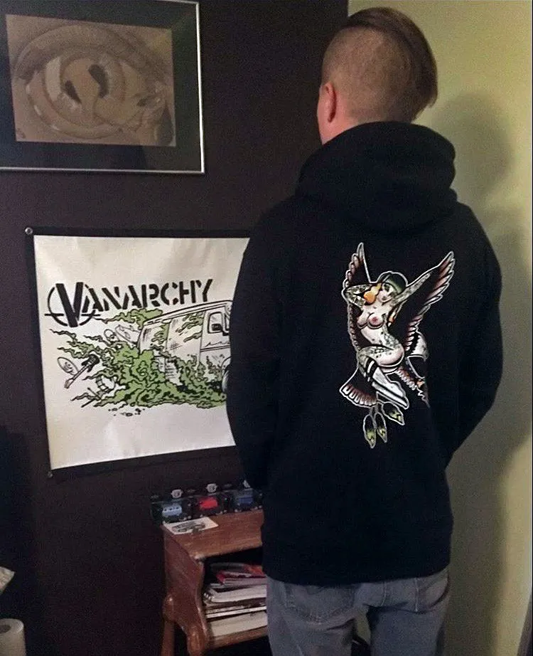 Full Color Eagle Pinup Mens Pullover Hoodie