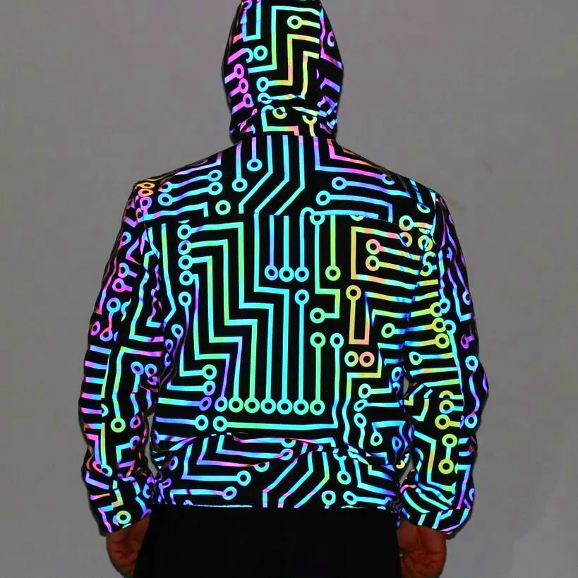 Geometric Circuit Lines Colorful Reflective Jacket