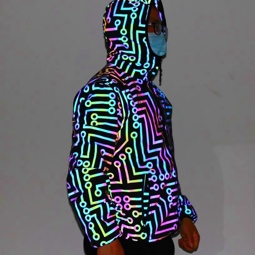 Geometric Circuit Lines Colorful Reflective Jacket