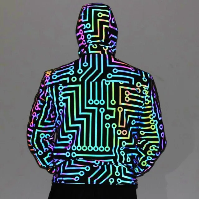 Geometric Circuit Lines Colorful Reflective Jacket