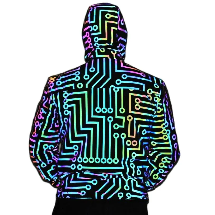 Geometric Circuit Lines Colorful Reflective Jacket