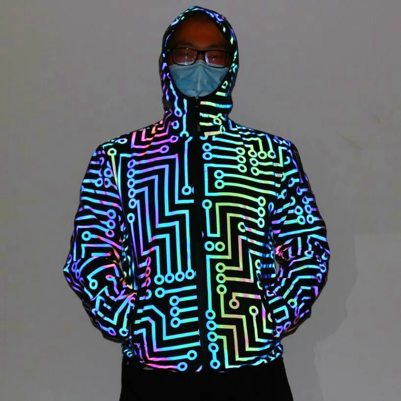 Geometric Circuit Lines Colorful Reflective Jacket