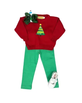 Girls Crewneck Sweater w/ Christmas Tree