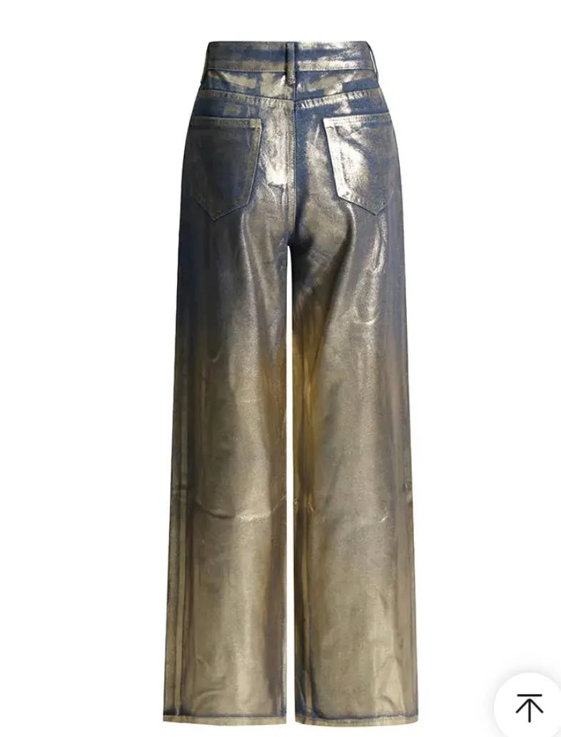 Gold Foil Denim Wide Legged jeans