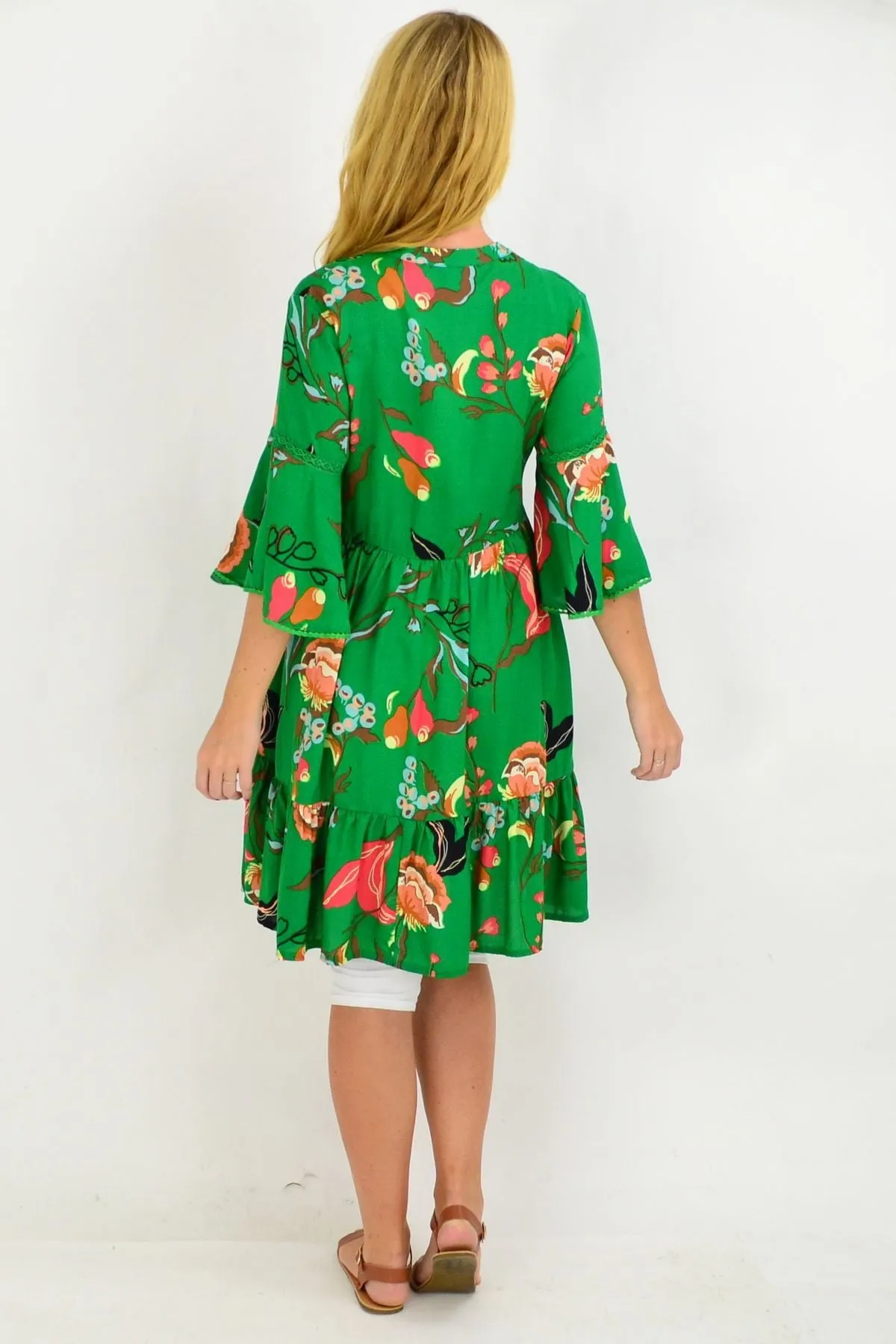 Green Betty Bell Sleeve Tunic Dress