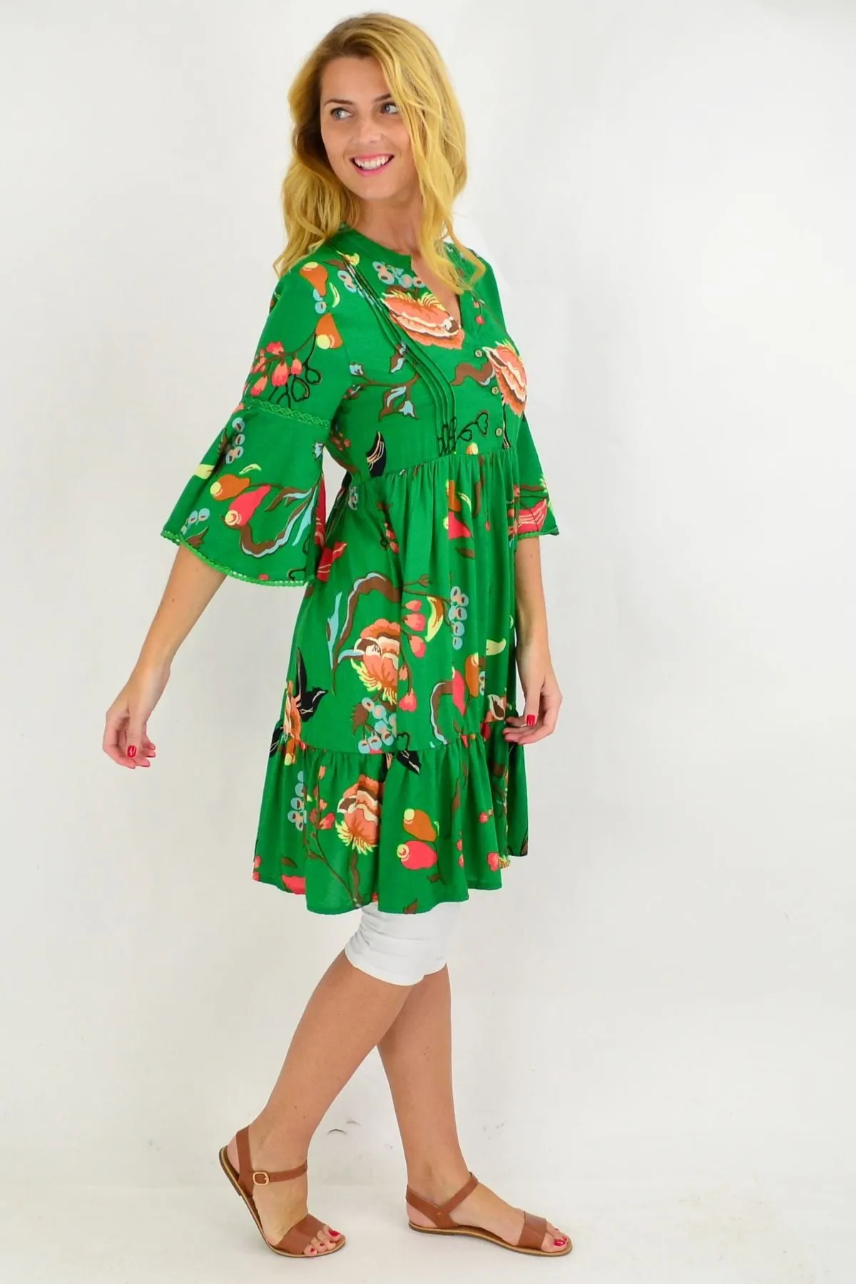 Green Betty Bell Sleeve Tunic Dress