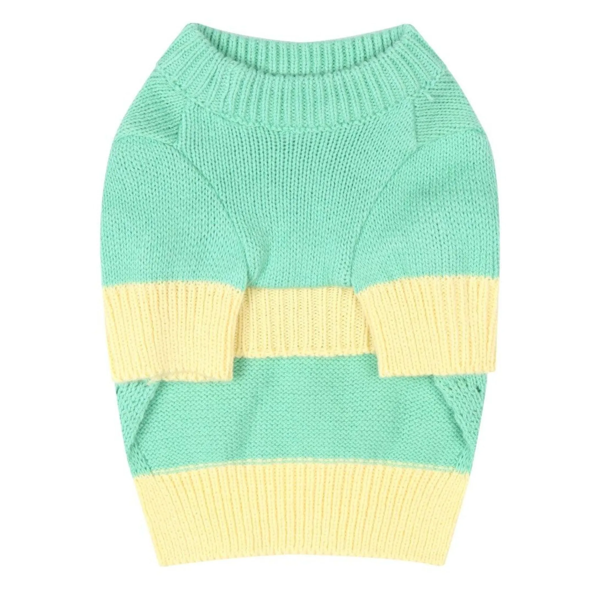 Green Color Block Knit Dog Sweater