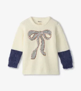 Hatley-Girls Sequin Bow Fluffy Sleeve Sweater