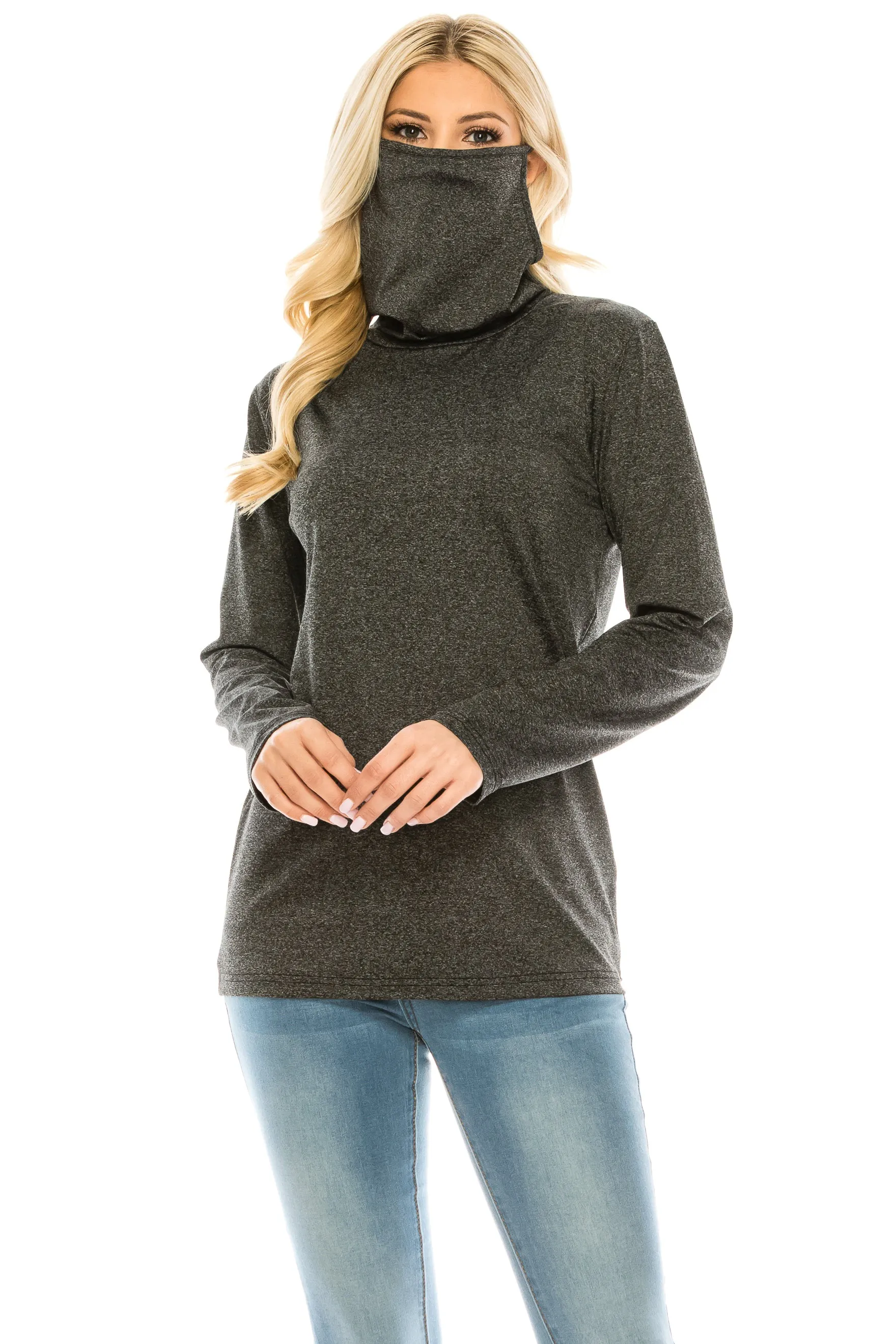 Haute Edition Cowl Neck Tee with Built-In Mask