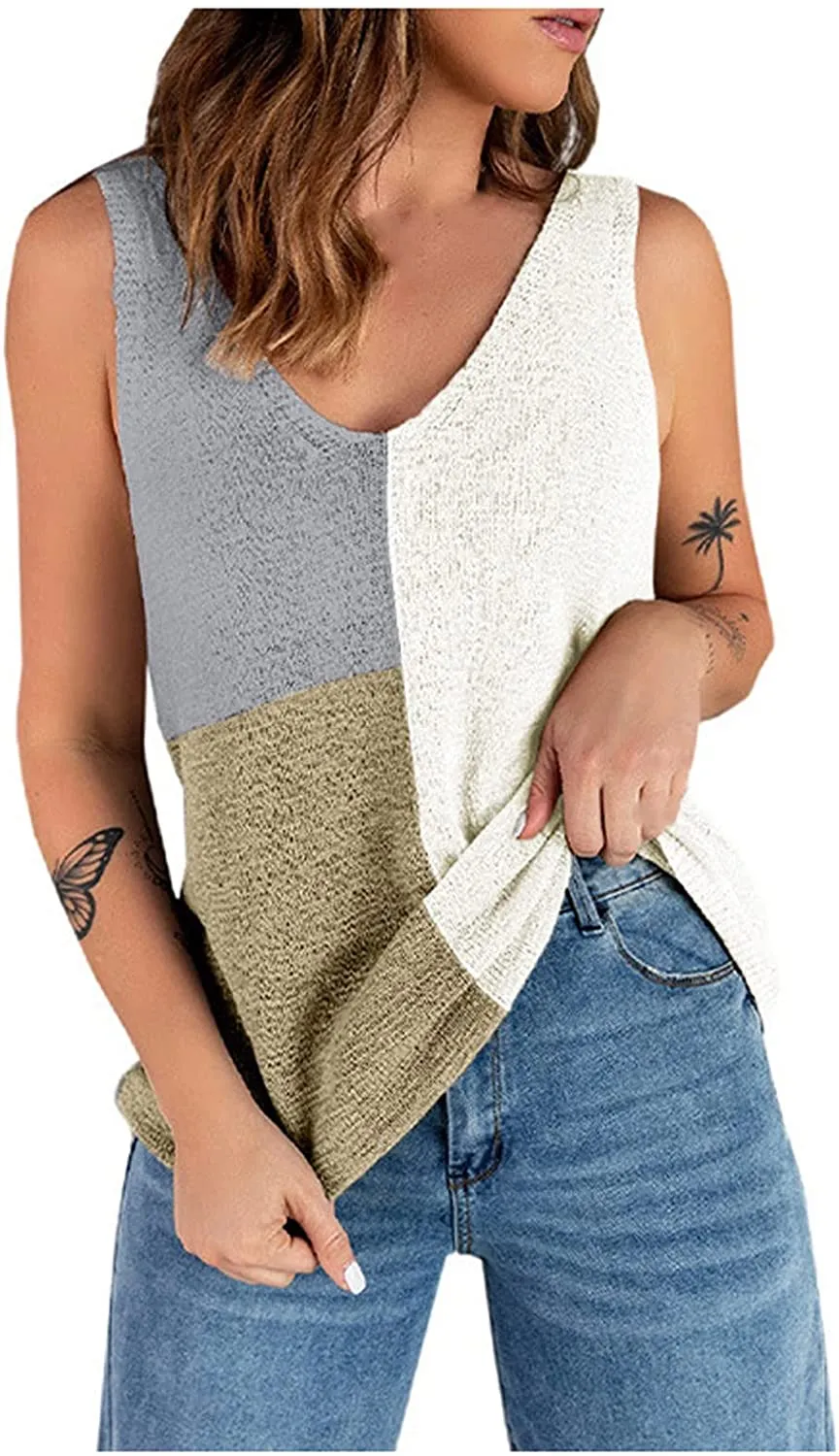 Haute Edition Women's V-Neck Color Block Sweater Knit Tank