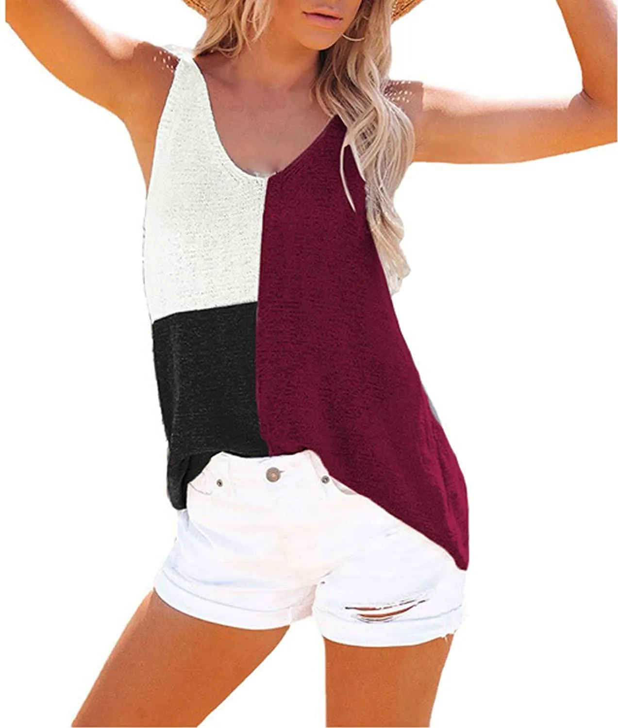 Haute Edition Women's V-Neck Color Block Sweater Knit Tank