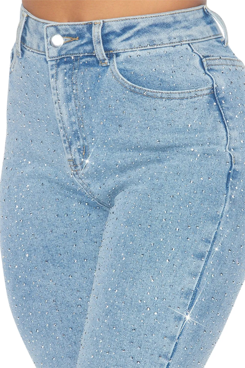 Hot & Delicious Women's Sparks Rhinestone Distressed High Rise Denim Pants