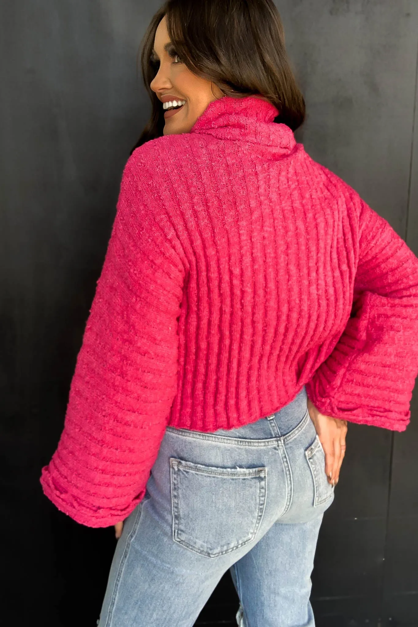 HOT PINK TURTLENECK SWEATER