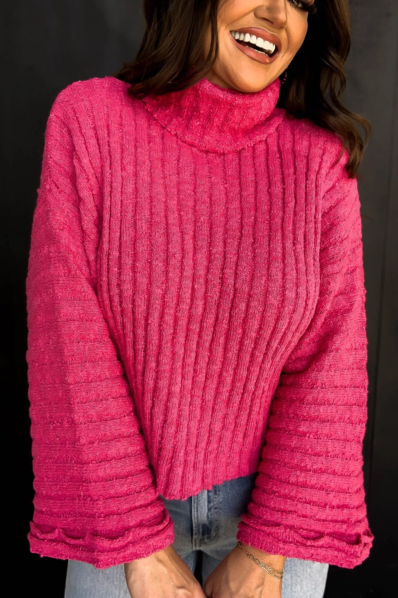 HOT PINK TURTLENECK SWEATER